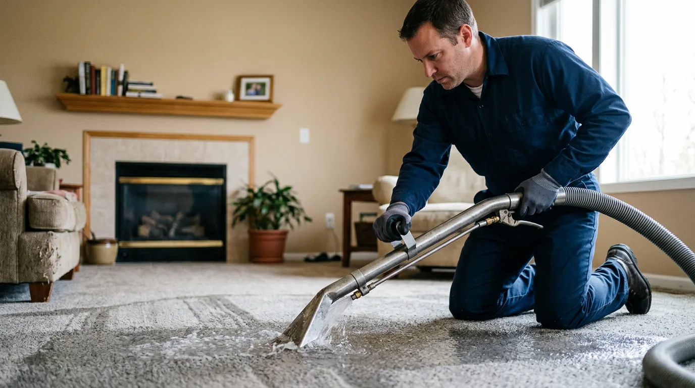 Water damage restoration technician working near Pomfret Center, CT